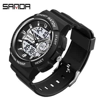 Sanda Black Digital Sport Watch for Men Women