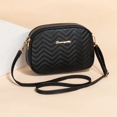 Black Quilted Cameral Bag for Women Crossbody Shoulder