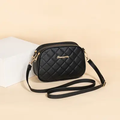 Pink Diamond Embroidered Crossbody Bag with Double Zip