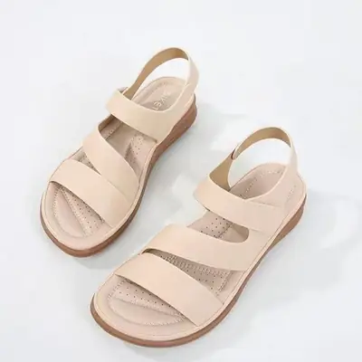 Women's Beige Leather Sandals Summer Comfortable Non-Slip