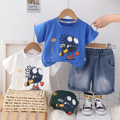 Boys Blue Cartoon T-Shirt Shorts Set Summer 2024