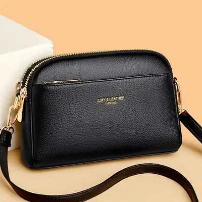 Blue High-End Women's Crossbody Bag with Gold Hardware