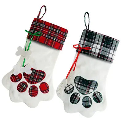 Christmas Dog Paw Socks Pair Red Plaid