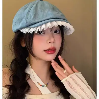 Blue Lace Denim Forward Cap Vintage Ballet Style