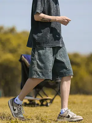 Men's American Style Wash Denim Shorts Black 5Pants