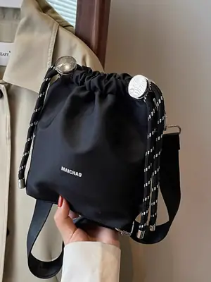 Black Canvas Bucket Bag Women's Autum 2025