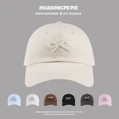 Women's White Pearl Bow Baseball Cap