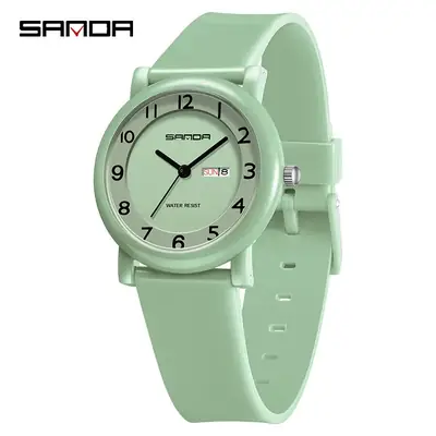 Sanda White Silicone Student Watch with Double Calendar