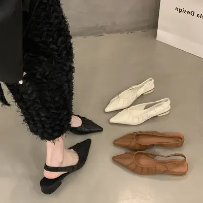 Women French Style Heeled Sandals Black Pointed Toe