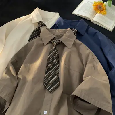 Men's Short Sleeve Tie-Dyed Work Shirt Summer College Style