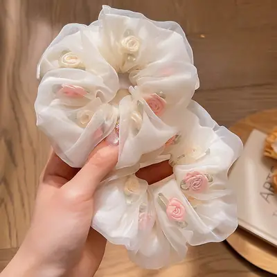 Rose Gold Embroidered Hair Scrunchie for Women