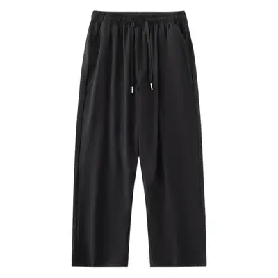 Men's Black Ice Silk Wide Leg Pants Hanging Sense