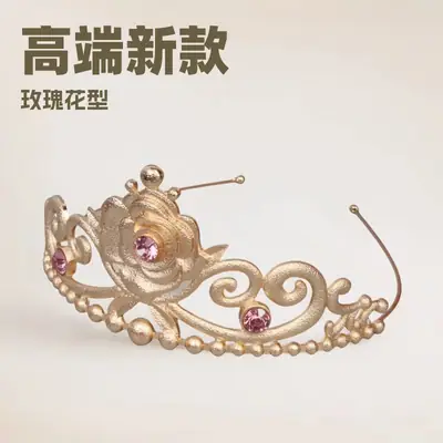 Gold Rose Crown Hairpin with Pink Crystal Accents