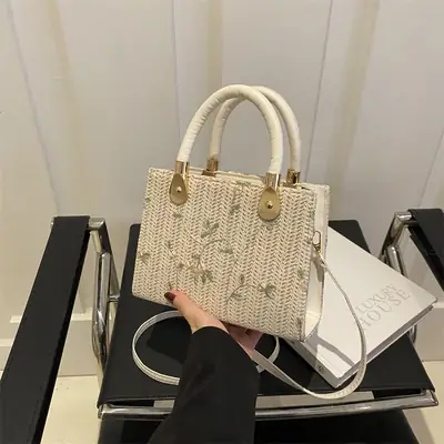 Korean Style Straw Handbag White 2024 Spring Summer