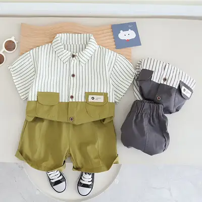 Boy Vertical Striped T-Shirt Shorts Set Summer 2024