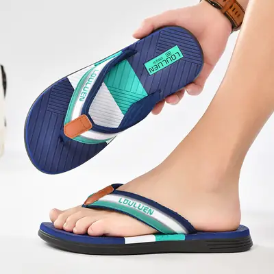 Men's Green Blue Rubber Flip Flops Summer Outdoor Sandals