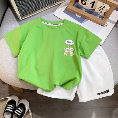 Boys Pure Cotton Green Short Sleeve T-Shirt Set 2026