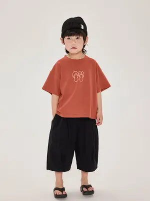 Boys T-Shirt Brown Print Cotton Shorts Set