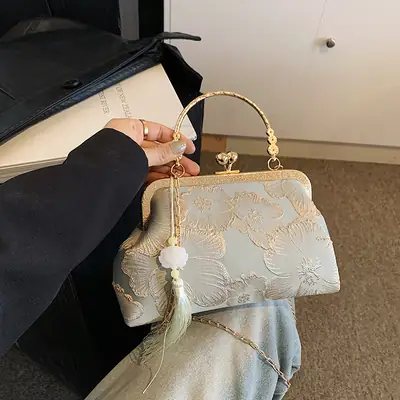 Embroidered Gold Handbag for Women's Evening Party