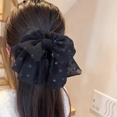 Black Star Hairpin with Bow Clip for Women