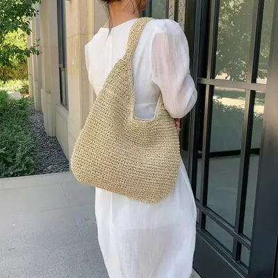 Handmade Woven Straw Tote Bag for Women Large Capacity