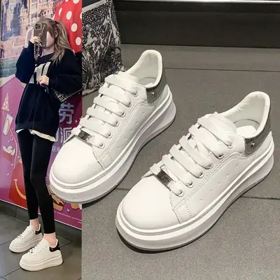 Women's White McQueen Thick Sole Casual Board Shoes