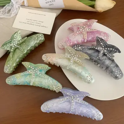Shark Clip Full Diamond Starfish Clip European American Light Luxury Acetic Acid Large Clip Back Head Hair Disc Clip