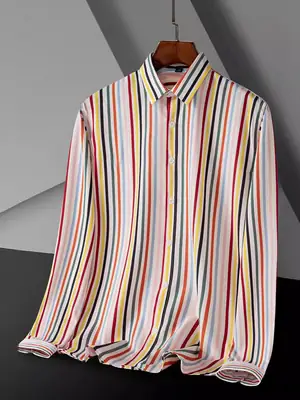 Men's Green Striped Button Down Shirt