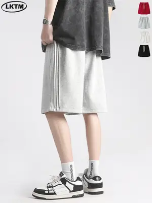 Men's Red Drawstring Shorts Summer Loose Fit