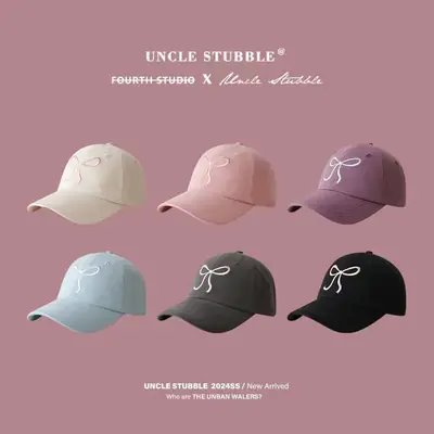 Bow Embroidered Cap Set Grey Black Pink White