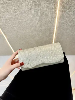 Light Silver Sparkly Crossbody Clutch Bag for Women