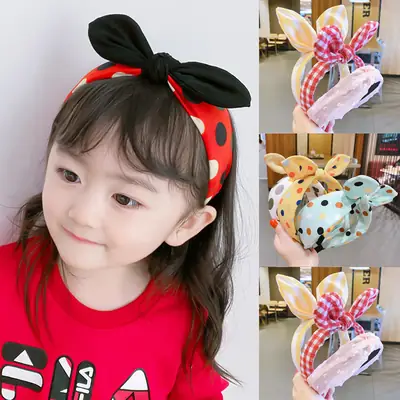 Girls Korean Tie Bow Polka Dot Headband Black
