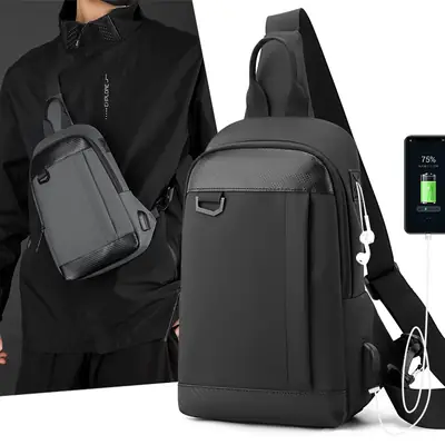 Men's Black Crossbody Backpack Waterproof Casual Shoulder Bag