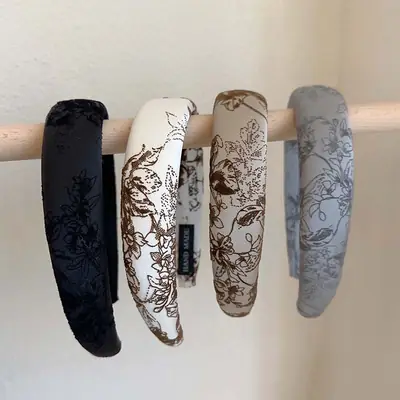 Black Retro Ink Pattern High-Cap Headband for Women