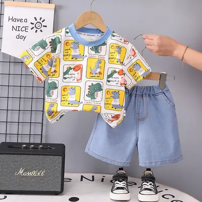 Kids Dinosaur T-Shirt & Denim Shorts Set
