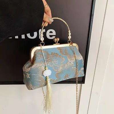 Gold Floral Cheongsam Bag for Women 2024