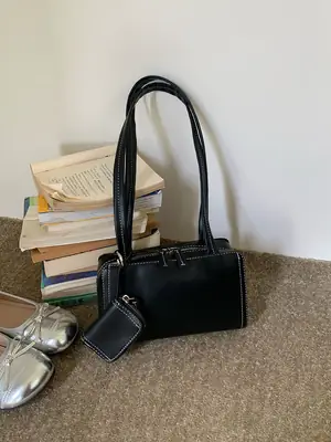 2026 Black Korean Ins-Style Shoulder Bag Boston Underarm Bag Earphone Bag