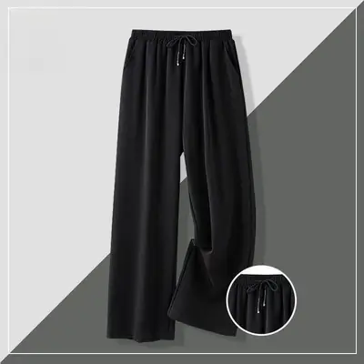 Black Wide Leg Ice Silk Pants Plus Size Loose Fit