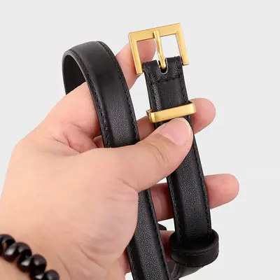 Women's Cowhide Leather Belt with Gold Buckle & Oil Coated Edge
