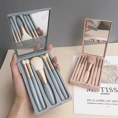 5-Piece Mirror Case Makeup Brush Set with Mirror