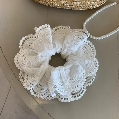 White Lace Hair Ring for Women's Bowel Tie Hair 2024