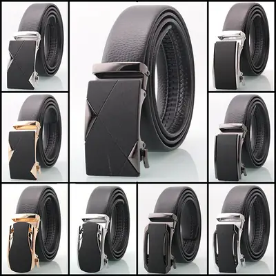 Men's Black Leather Belt with Rose Gold Automatic Buckle