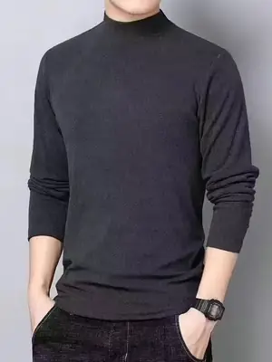 Men's Black Velvet T-Shirt with Half Collar