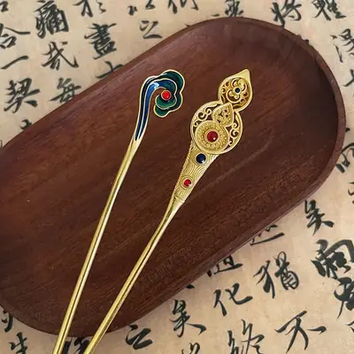 Xiangyun Ruyi Hairpin Gold Ancient Enamel Wedding Jewelry