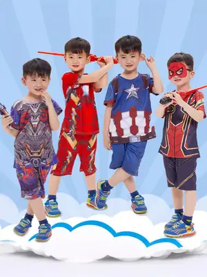 Iron Man Spiderman Captain America Clothes Children's Short-sleeved Summer suit Costsize Costsize June 1 Children's Day