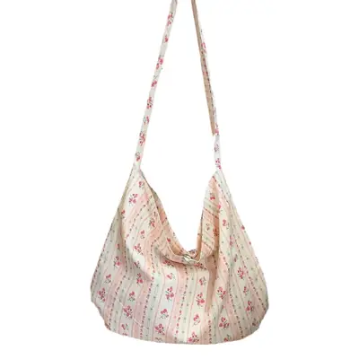 New Striped Floral Canvas Shoulder Bag