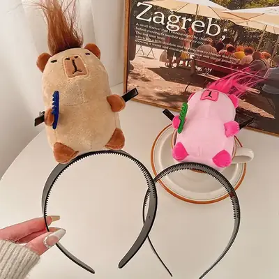 Lovable Capibala Hair Doll Hairband Female 2024 New Funny Going Out to Take Photos Headband Pressing Hairpin