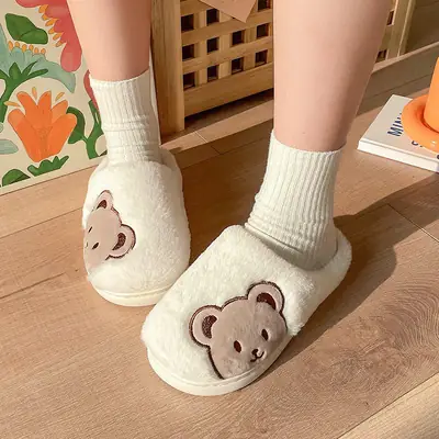 Cotton Slippers for Women, Winter Home Use, Spring and Autumn Indoor Non-Slip Home Warm Slippers, Winter Plush Furry Cartoon Cute for Men