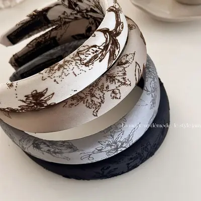 New High-Grade Satin Headband with Velvet Print