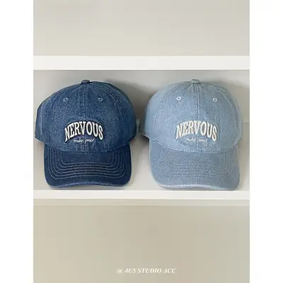 Women Washed Denim Peaked Cap Nerveous Blue Small